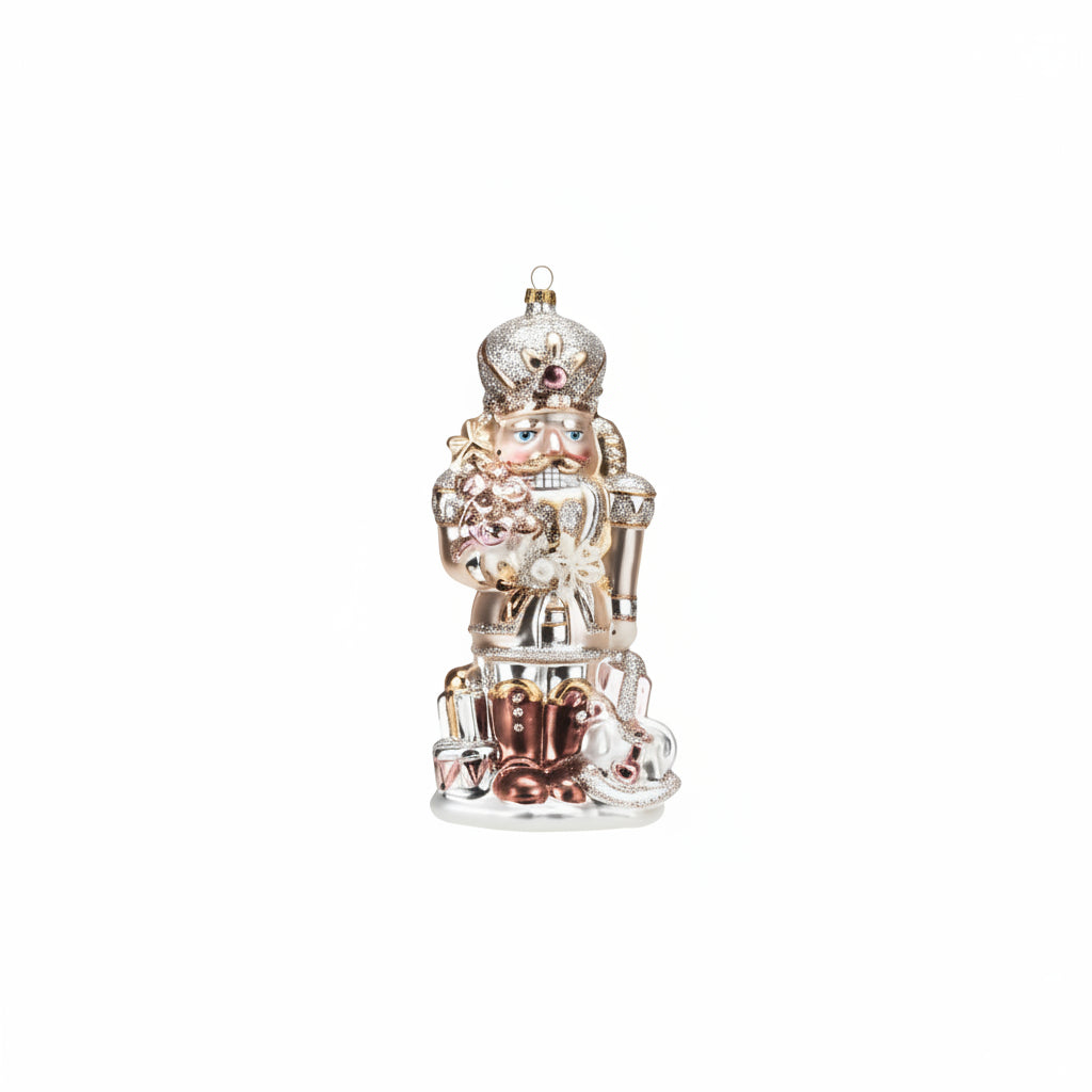 silver, gold, and gem nutcracker ornament