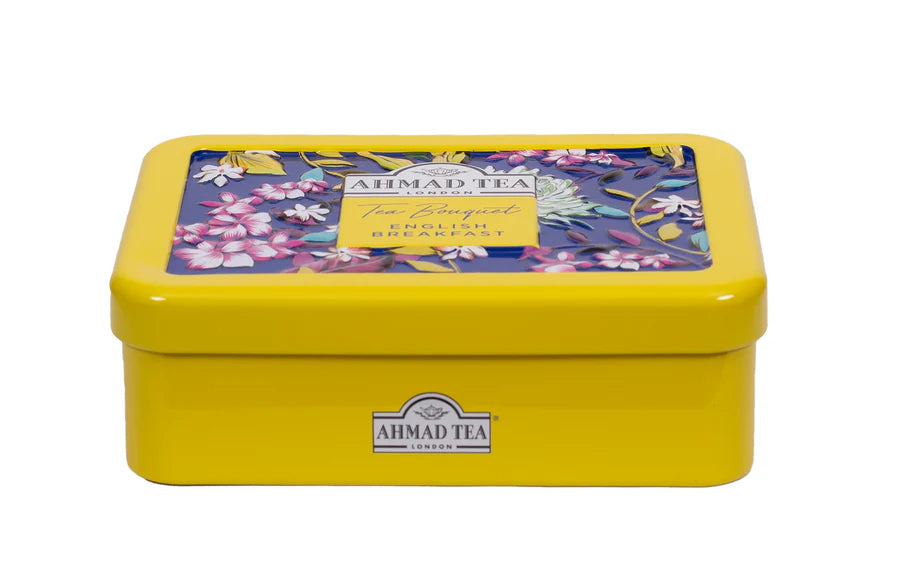 side view of tin of Ahmad English Breakfast Tea