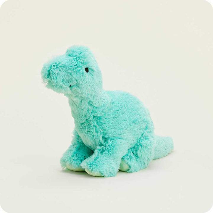 front view of teal dinosaur plush toy