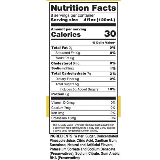 Nutrition facts and ingredient list. Please call 501-327-2182 for more information.