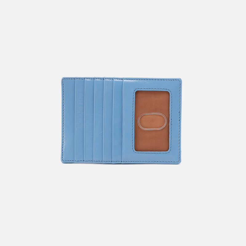 faded denim blue card slot wallet with clear ID pocket