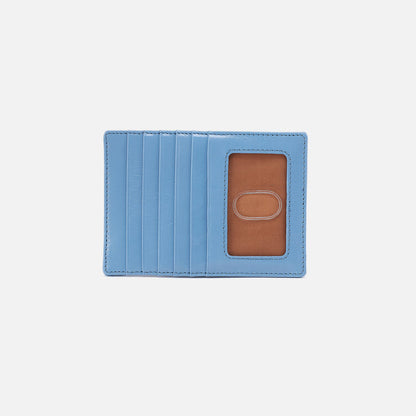 faded denim blue card slot wallet with clear ID pocket