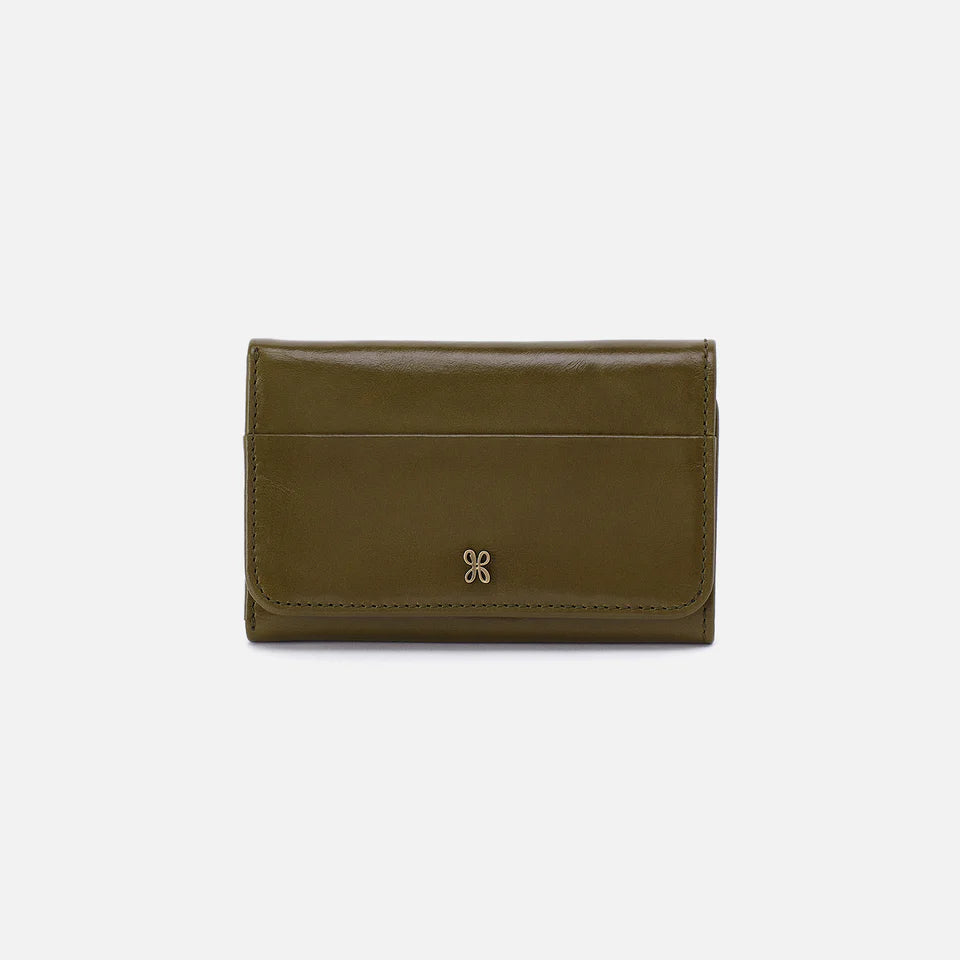 olive green jill wallet shown on a white background