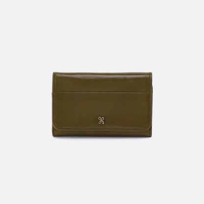 olive green jill wallet shown on a white background