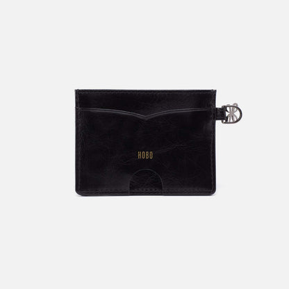 back view of black leather card holder