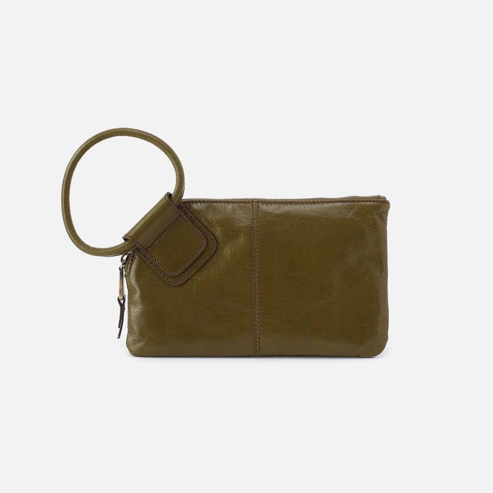 olive green sable wristlet on a white background.