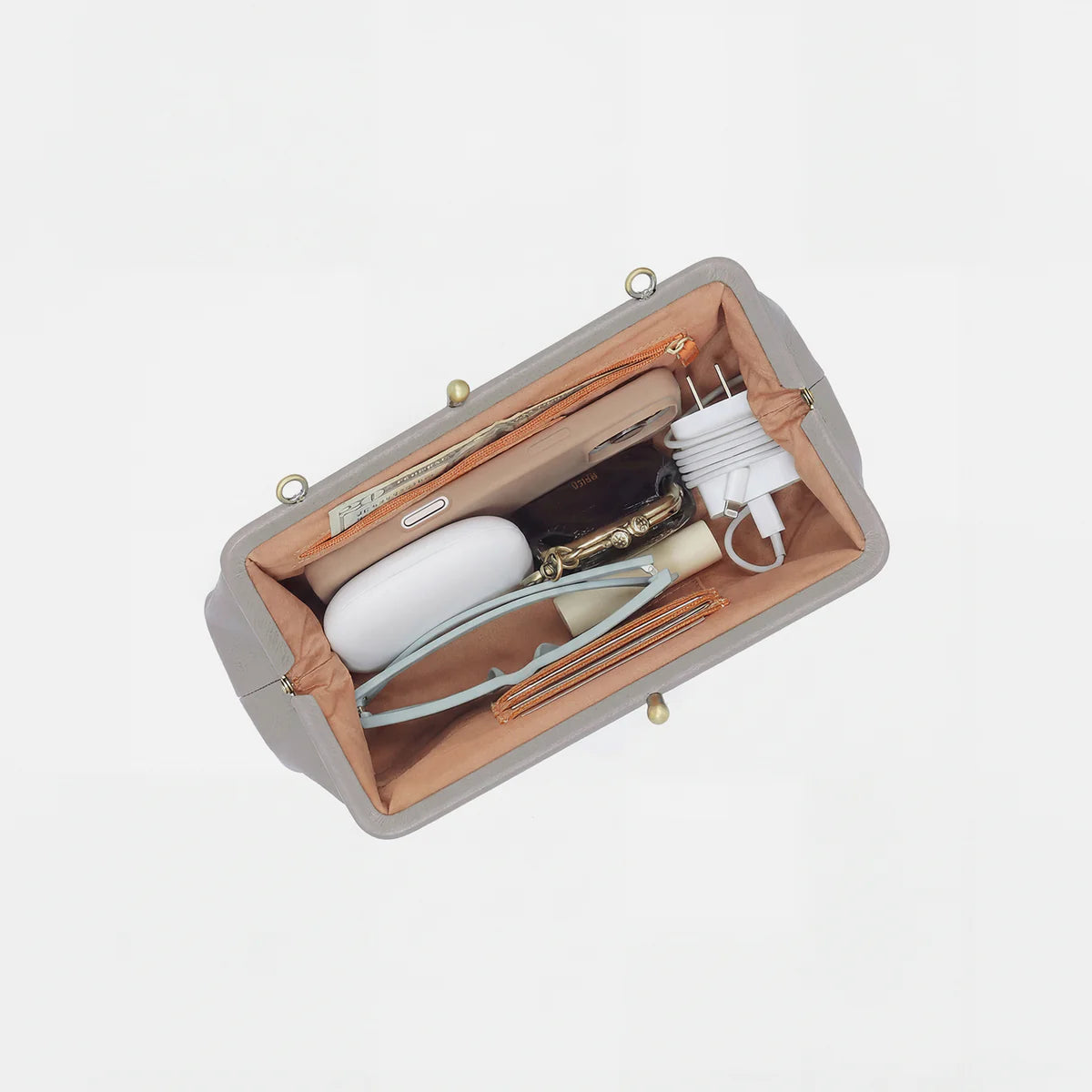 top down open view of the Alba Frame Small Shoulder Bag