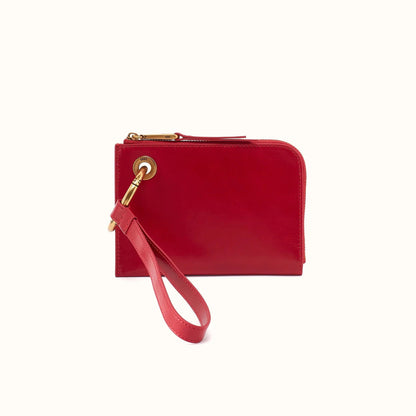 front view of the true red jett wristlet
