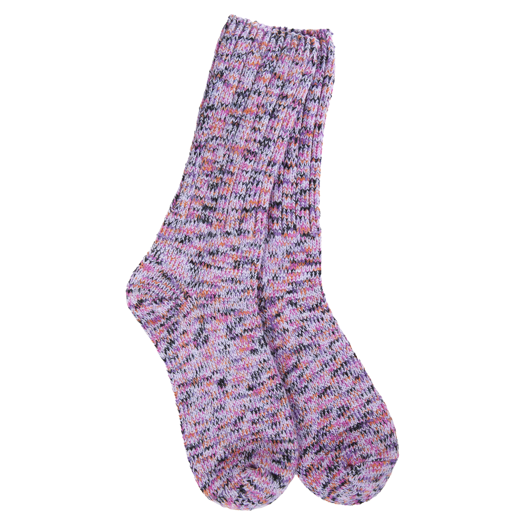 pair of lavender and pink  socks on a white background