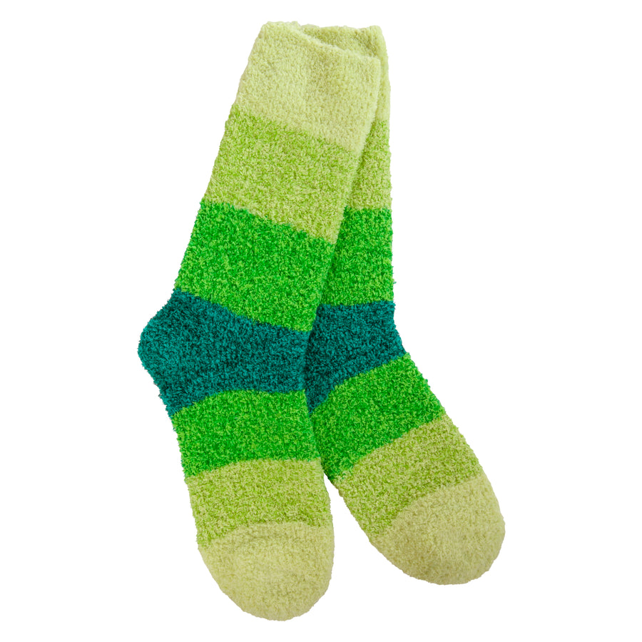 mulit color green stripe socks on white background