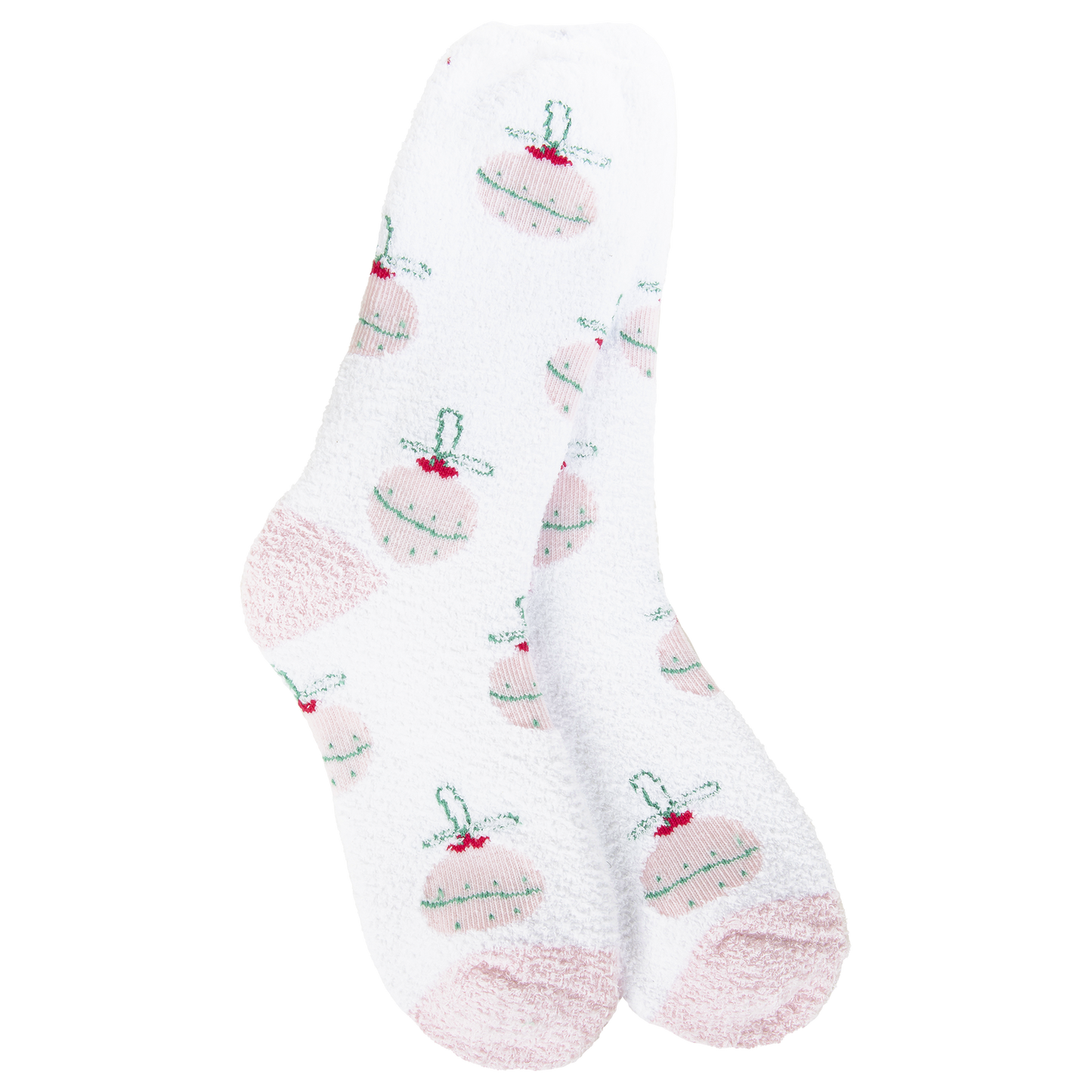 White socks with pink ornament pattern on a white background