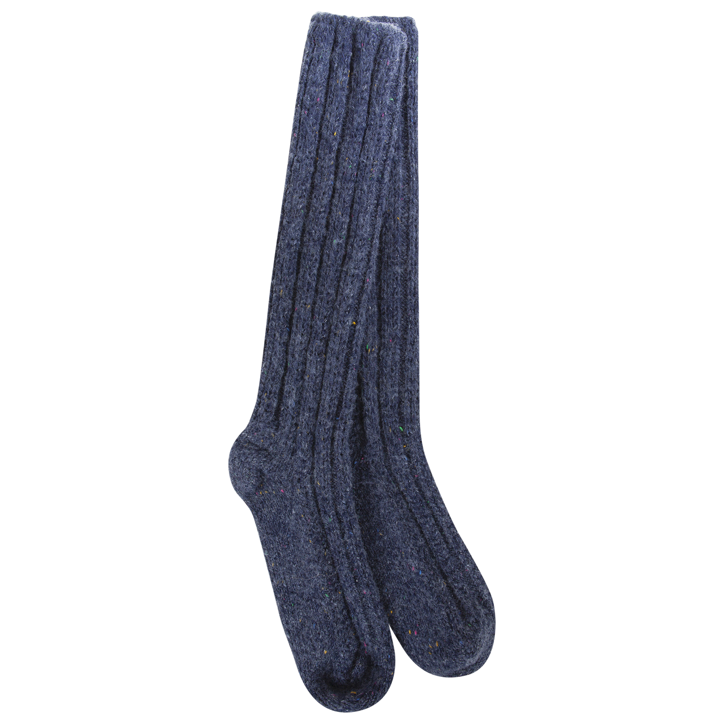 Pair of blue socks on a white background