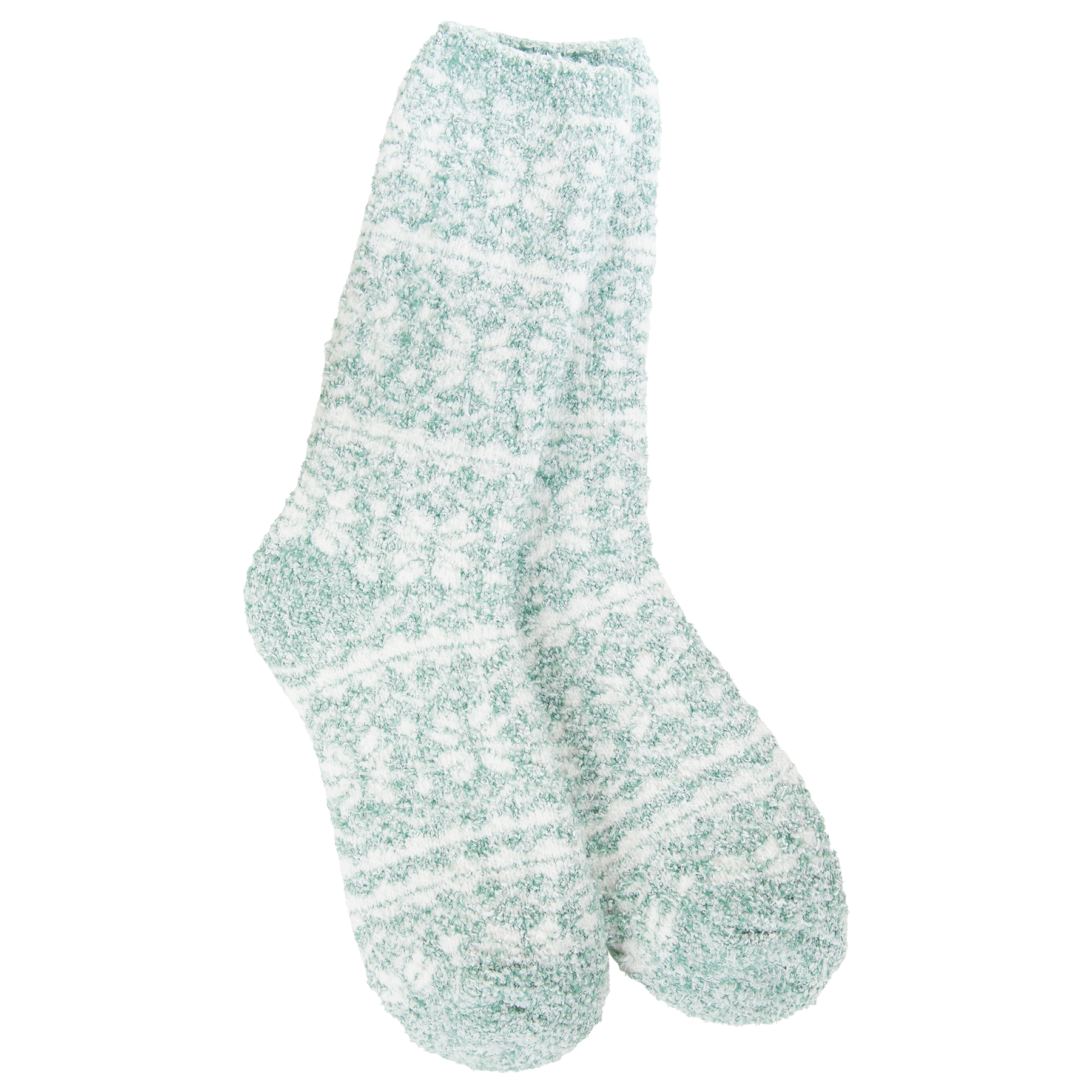 Pair of green and white socks on a white background