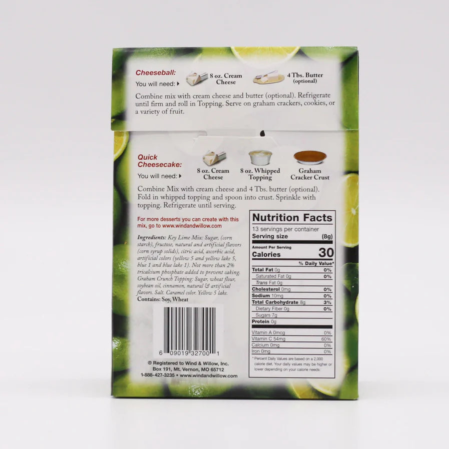 back of box of  Key Lime Cheeseball & Dessert Mix