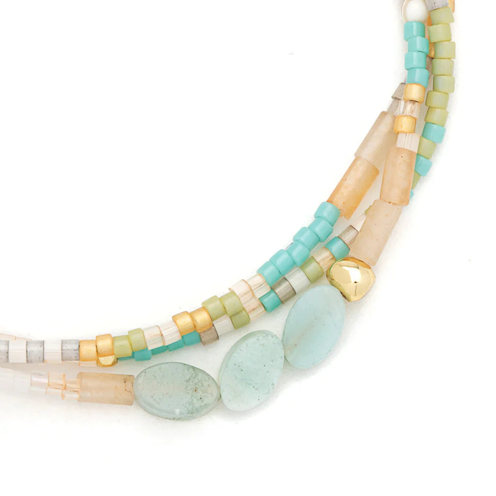close-up of beaded bracelet on a white background