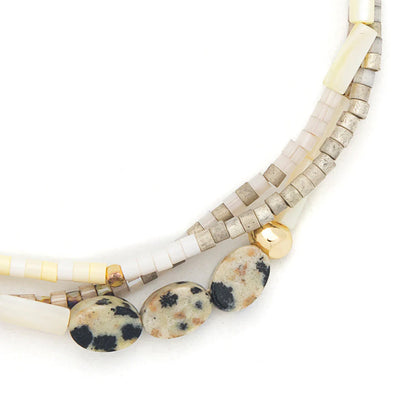 close-up of beaded bracelet on a white background