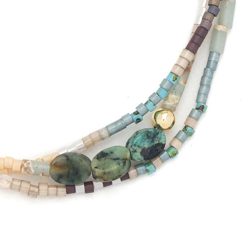close-up of beaded bracelet on a white background