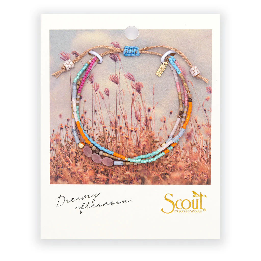 beaded bracelets in vibrant colorful hues hues on card packaging
