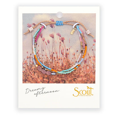beaded bracelets in vibrant colorful hues hues on card packaging
