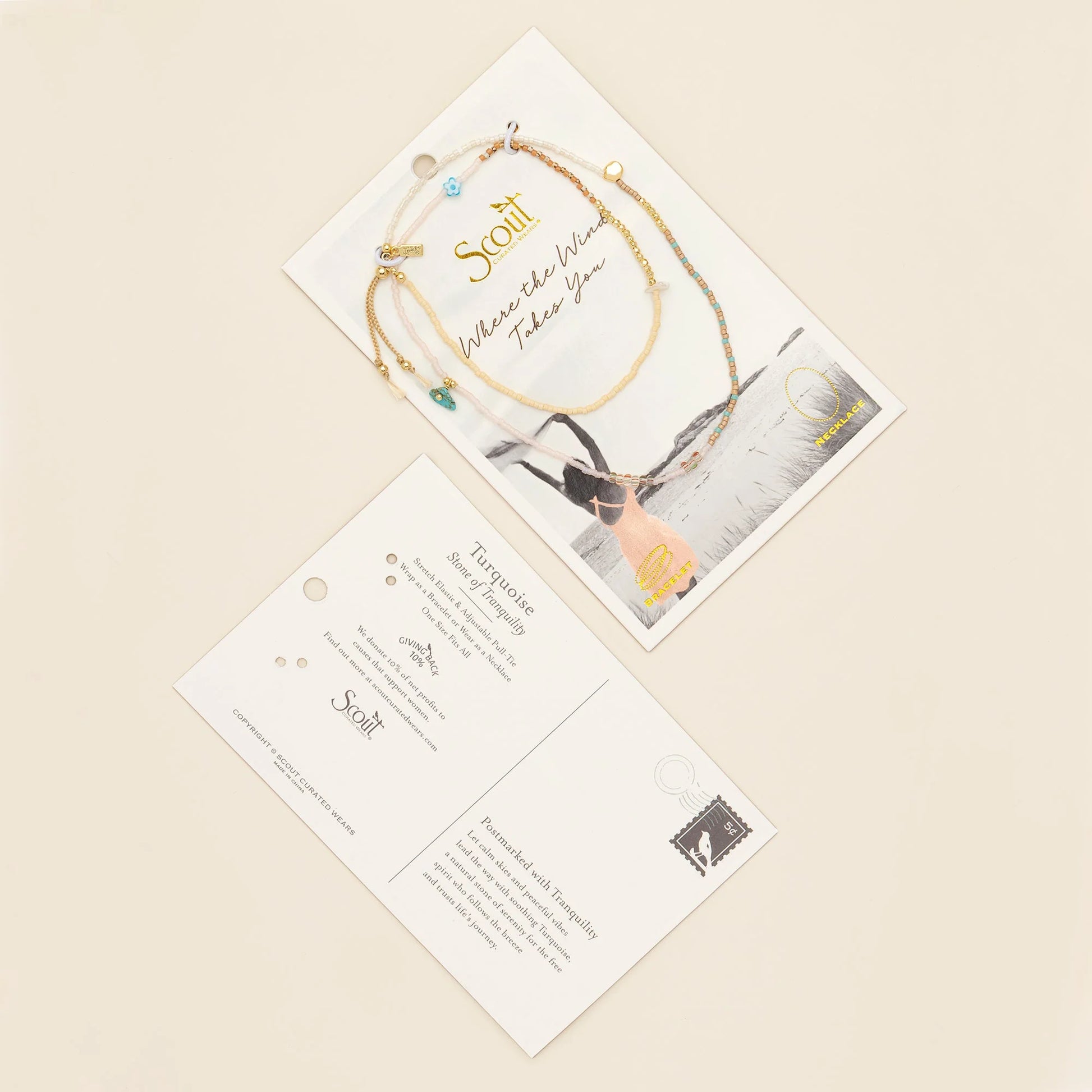 front and back views of beaded wrap card packing
