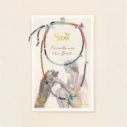 beaded wrap in a rainbow of hues with accent beads on its card packaging
