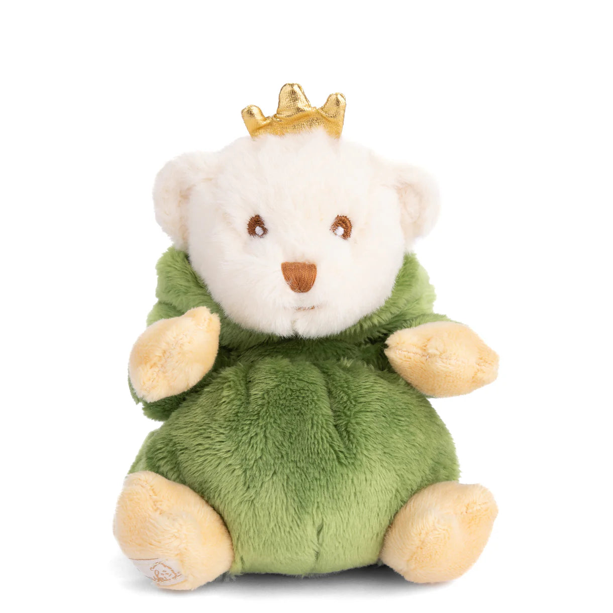 Ziggy Prince Charles Plush Toy with frog hat off showing small crown on his head