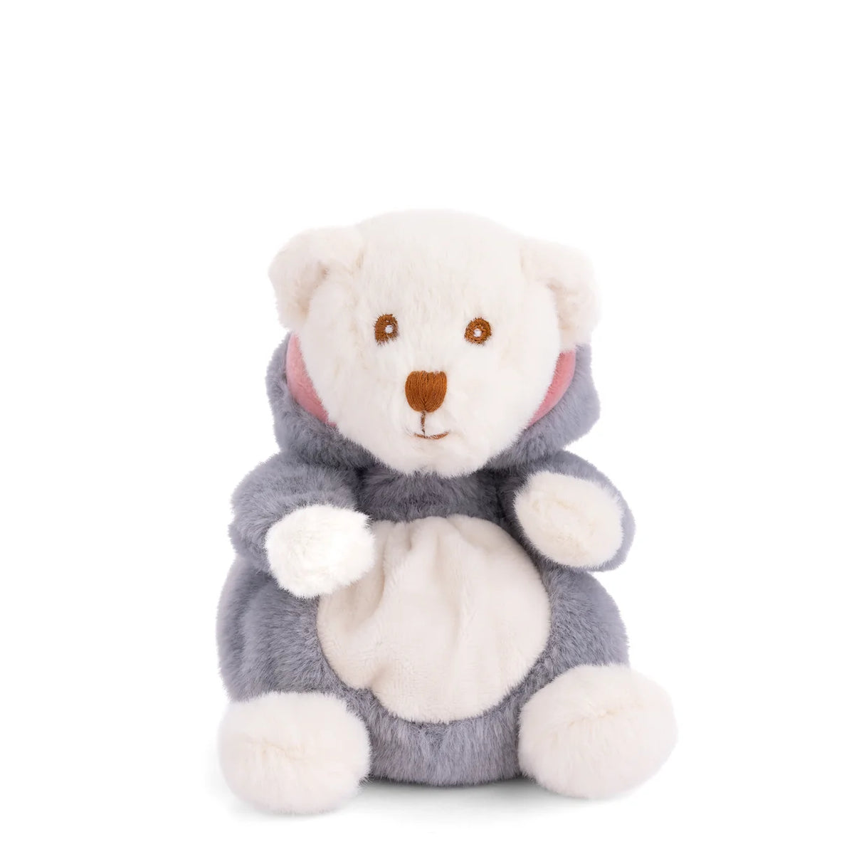 white teddy bear with its shark hoodie off