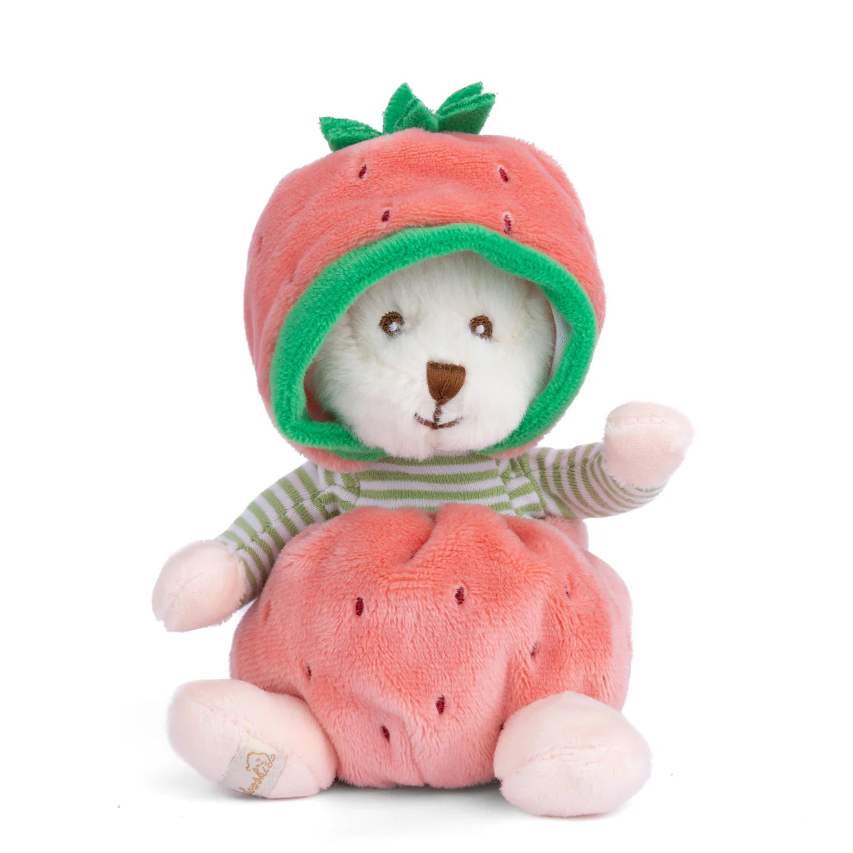 Ziggy Strawberry Plush Toy with hood on