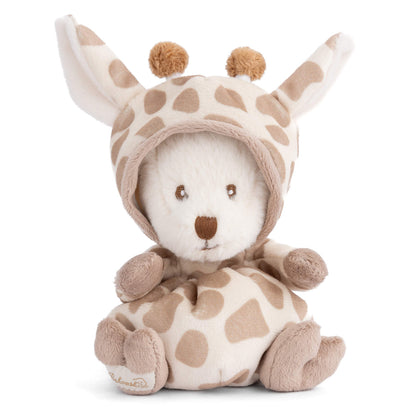 white bear plush wearing a giraffe costume