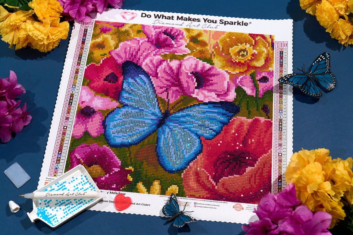 Butterfly Meadow diamond art canvas being worked on