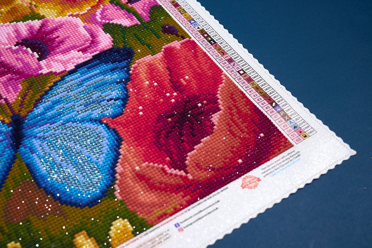 up close view of the diamonds and the canvas