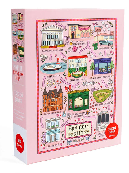 Rom Com City Map Jigsaw Puzzle Box on a white background