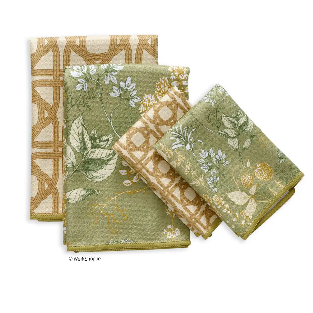 Kitchen herb Towel set, folded and arranged on a white background.