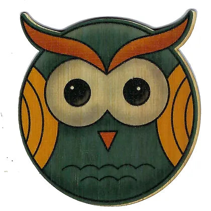 circle sticker with cartoon stylized owl on it
