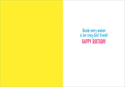 inside view of card is yellow and cream with blue and pink text listed in the description