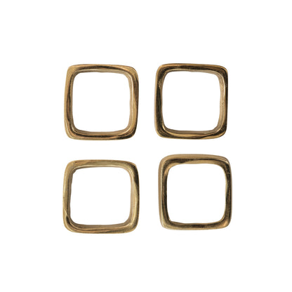 four gold square napkin rings