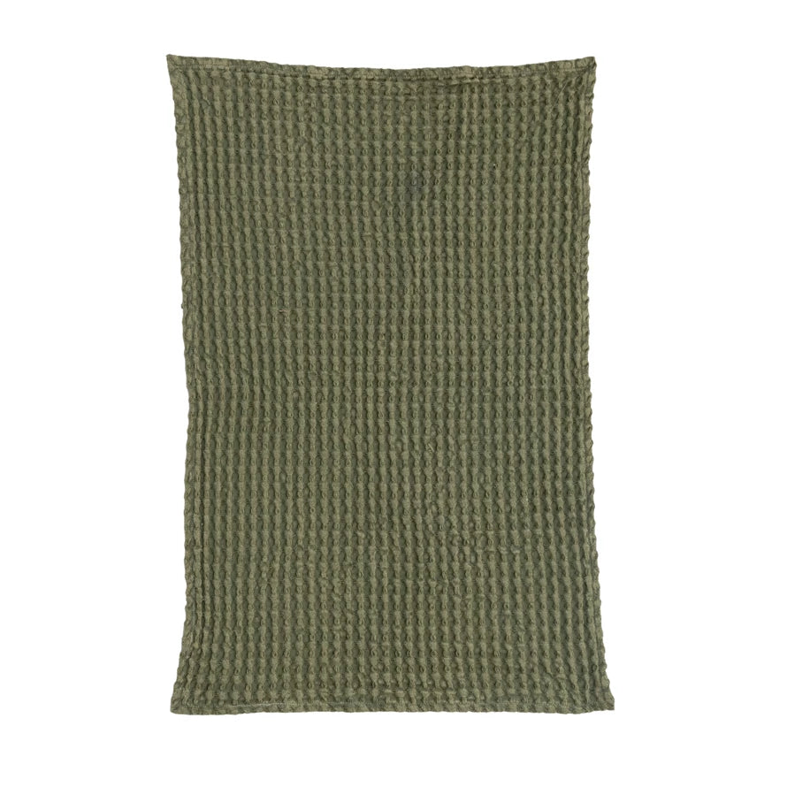 green Stonewashed Waffle Weave Tea Towel