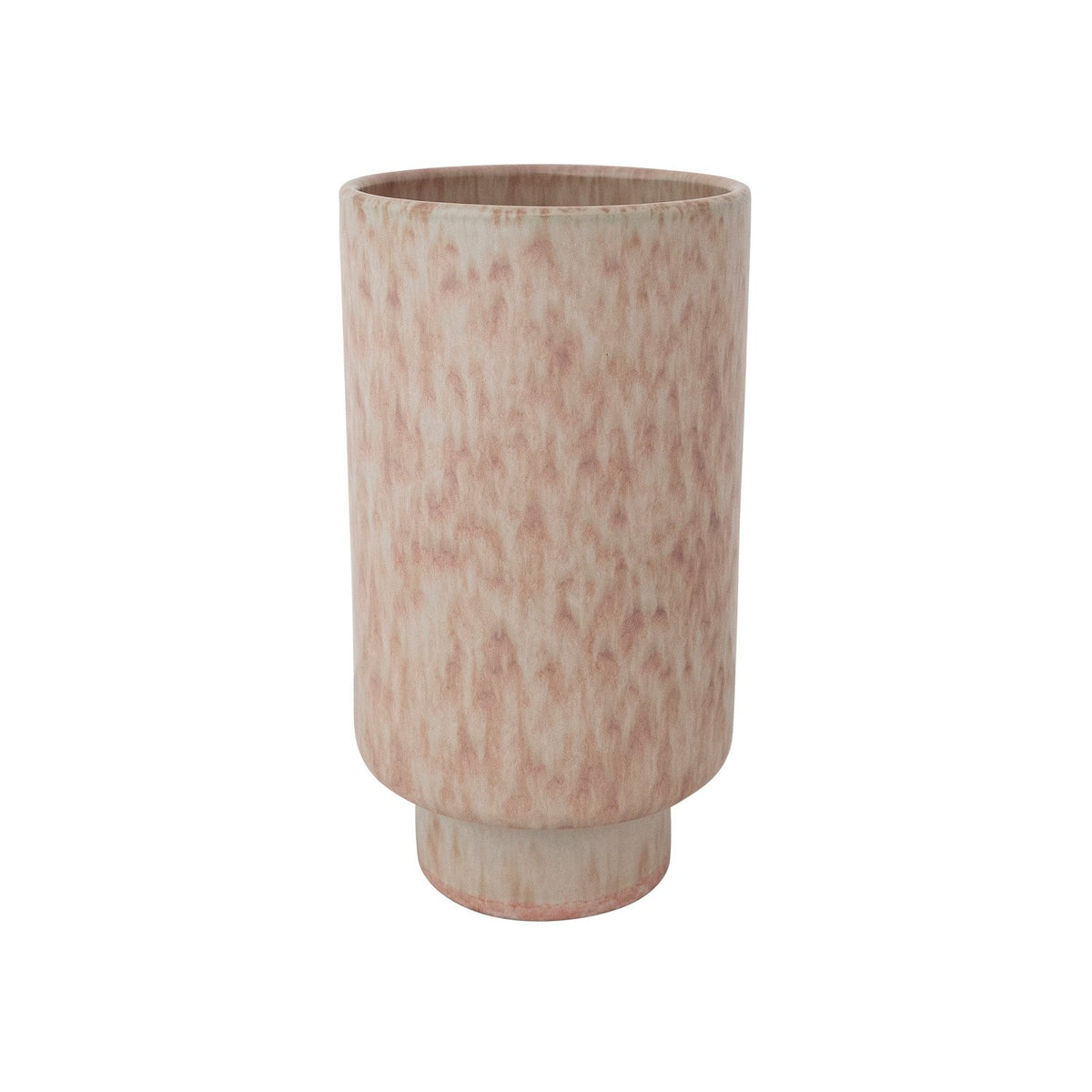 Coral & Cream Color Stoneware Footed Vase shown on a white background