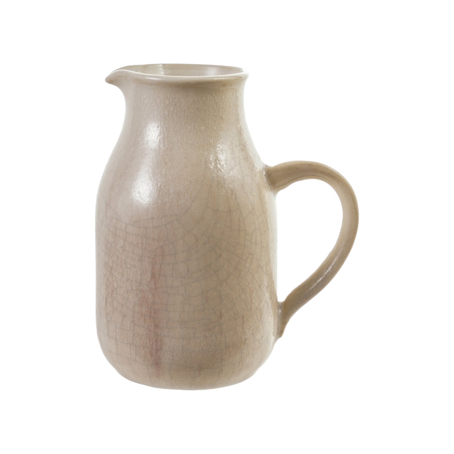 Beige ceramic pitcher on a white background