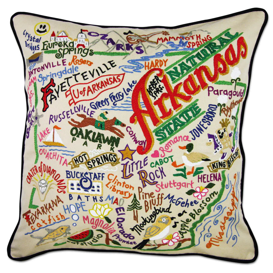 square embroidered Arkansas pillow