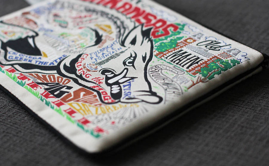 close-up of University of Arkansas zipper Pouch