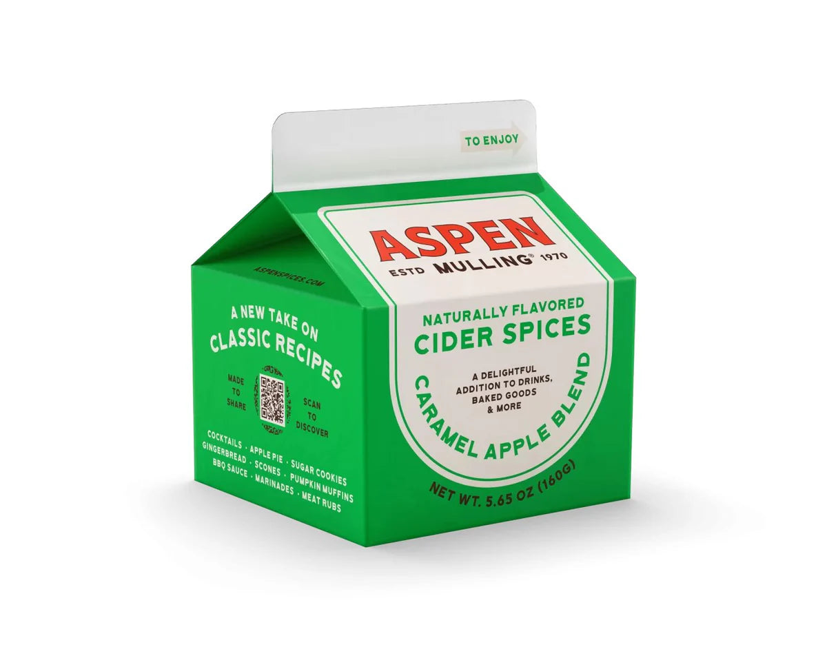 carton of Aspen Mulling Spice Blend carton on a white background.