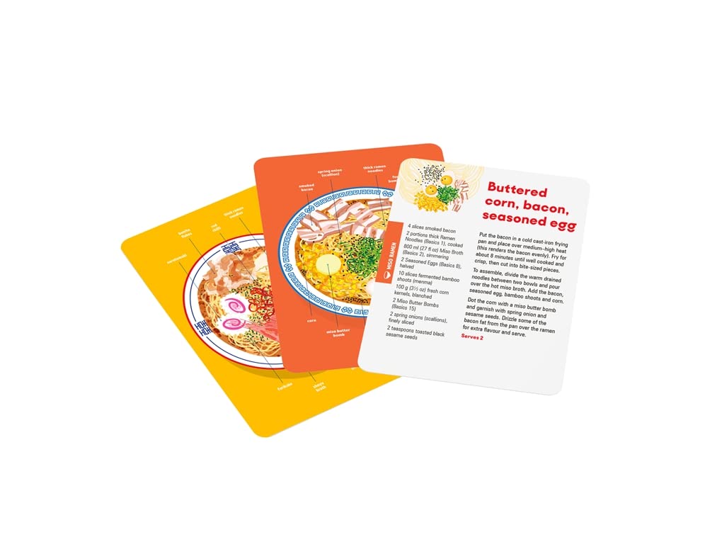 3 assorted ramen recipe cards arranged on a white background.