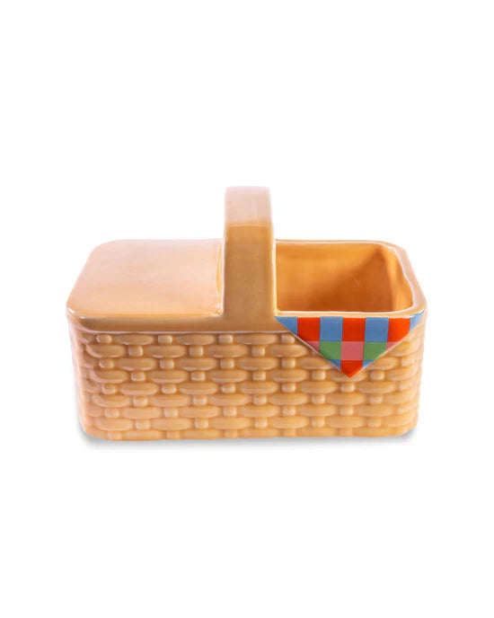 picnic basket planter shown on a white background.