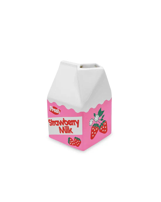 strawberry milk vase on a white background.