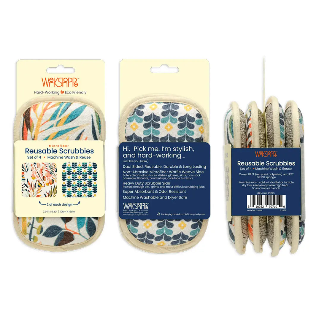 Front, back, and side views of colorful leaves Scrubby sets.