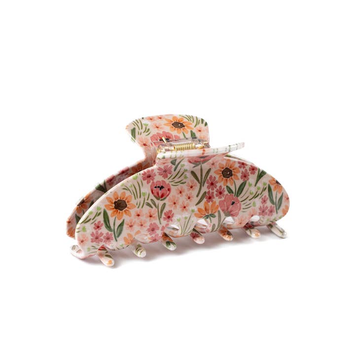 pink and orange Floral Claw Clip