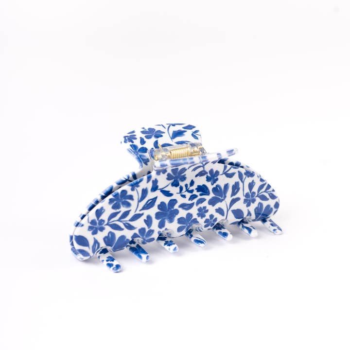 blue and white Floral Claw Clip