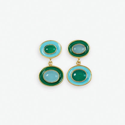 light blue & green stacked circle earrings