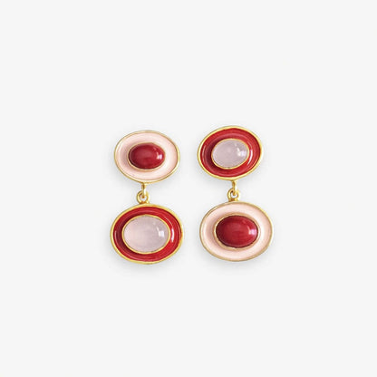 red & blush stacked circles earrings